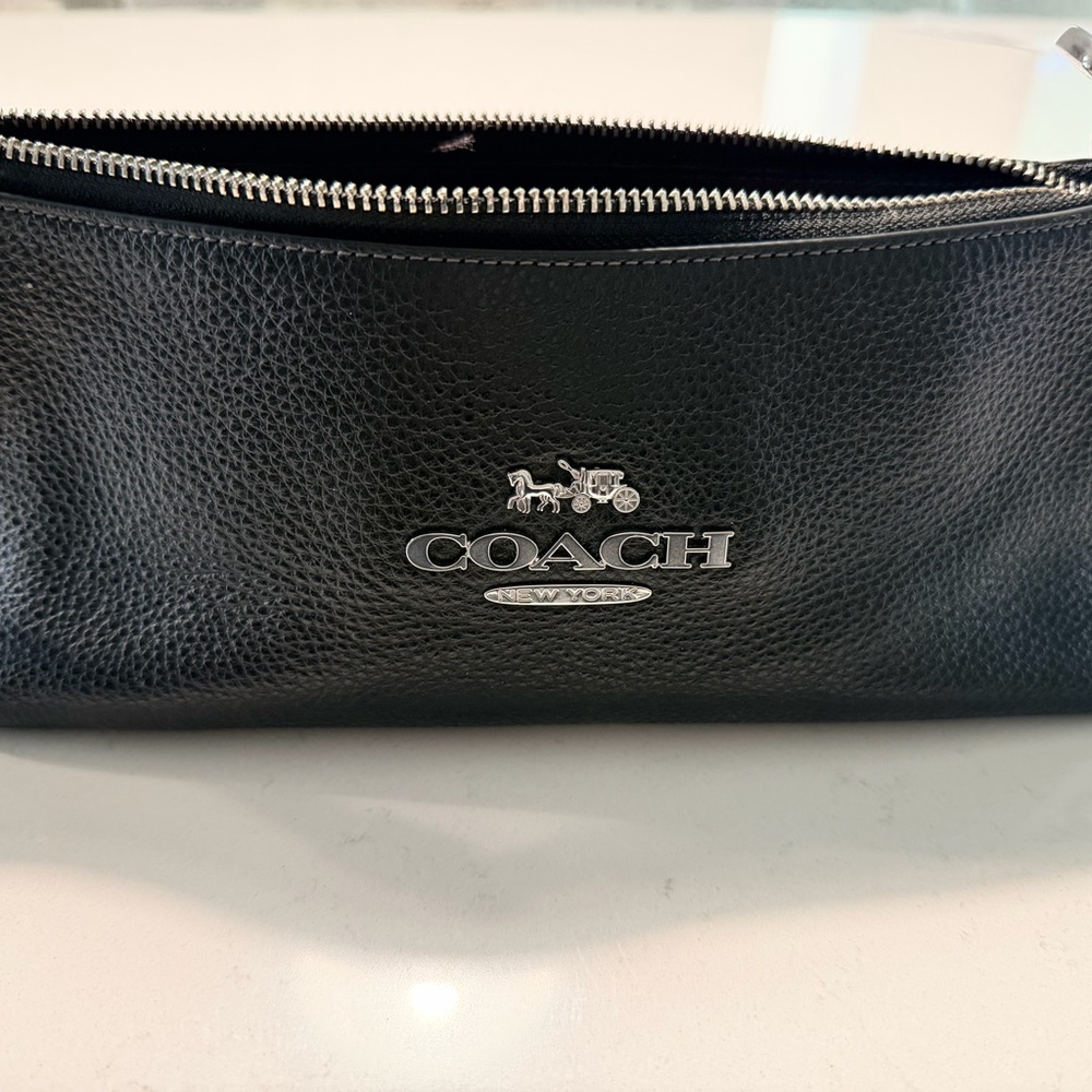 Coach Textured Black Leather Keychain